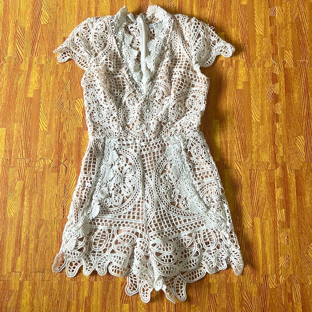 Fashion Nova White Crochet Romper size S